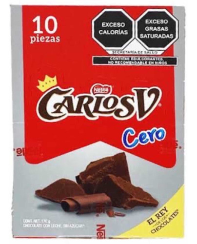 Chocolate Carlos V Cero 10pzs Sin Azúcar