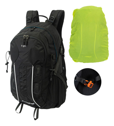 Mochila Tactica Camping Viaje T-Go EM200 con Funda Para Lluvia Color Negro Diseño De La Tela Liso 38 L