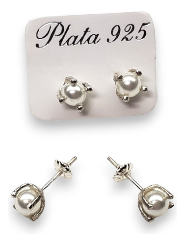 Aros Plata Perla Blanca Engarzada 5mm