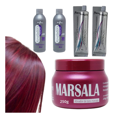  Kit Tinta De Cabelo Profission 2 Coloração 2 Ox 1 Matiz 250g Tom Vinho Marsala Nº 66.26