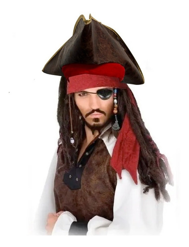 Kit Jack Sparrow Peluca + Sombrero Pirata Disfraz