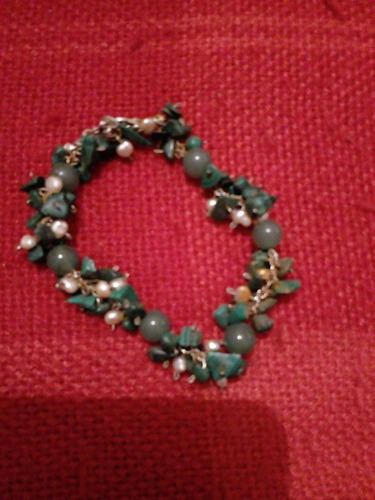 Pulsera Piedras Semipreciosas Cuarzo Verde Y Perla Casi Nuev