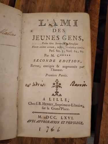 L'ami Des Jeunes Gens. G[grivel (guillaume)] 1766 (200)