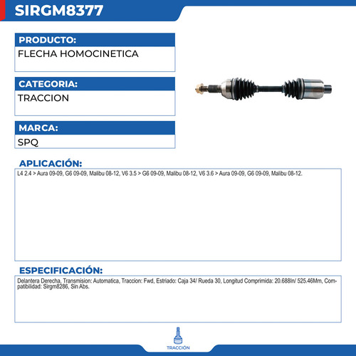 Flecha Homocinética Saturn Aura 2009 V6 3.6