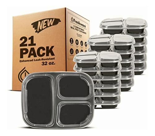 Freshware Meal Prep Containers [30 Pack] 3 Compartment Bento