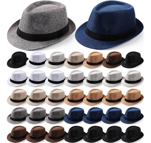 Sureio 36 Pcs Straw Fedora Hats Bulk 1920s Classic Short