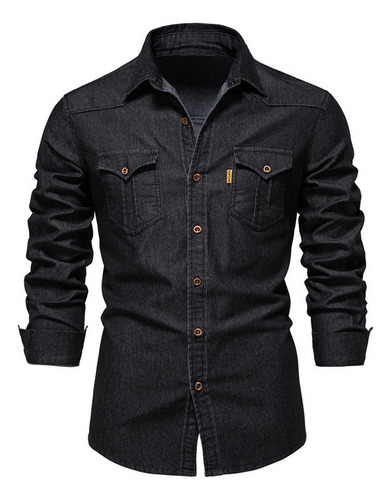 Camisa Casual De Manga Larga Para Hombre. Denim Sin Planchar