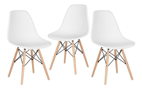 3   Cadeiras Charles Eames Wood  Dsw Eiffel Várias Cores Cor Da Estrutura Da Cadeira Branco