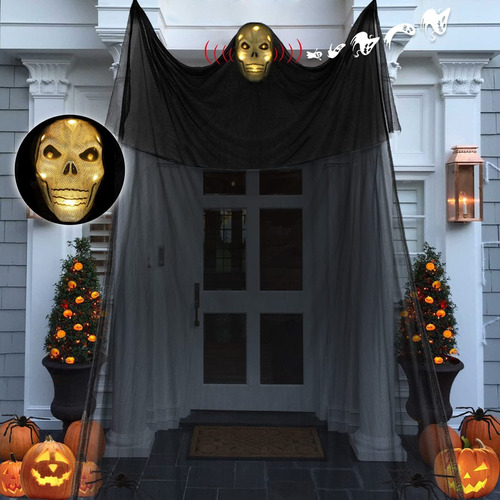 Fantasma Activado Para Halloween Con Máscara Brillante Y Son