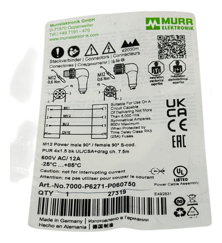 Murr Elektronik 7000-p6271-p060750 M12