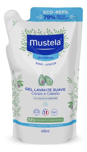 Refil Gel Lavante Suave Mustela 400ml Abacate Orgânico