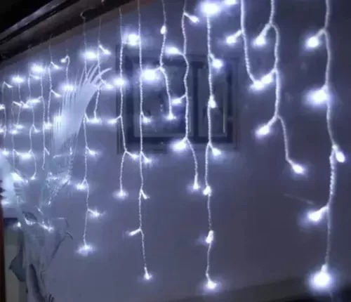 Cortina De Luces 96 Leds Blanco Frio Guirnalda Navideña 220v