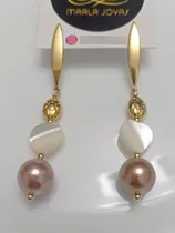 Comprar Aros Largos Corazón Nácar Y Perla Baño Oro Hipoalergénicos
