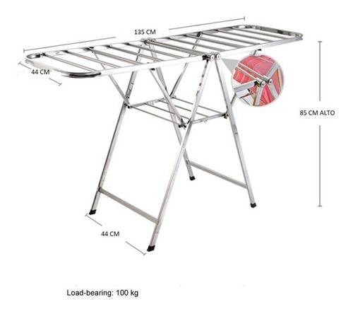 Imagen 2 de 8 de Tendedero De Ropa Plegable De Piso En Acero Inoxidable 100%