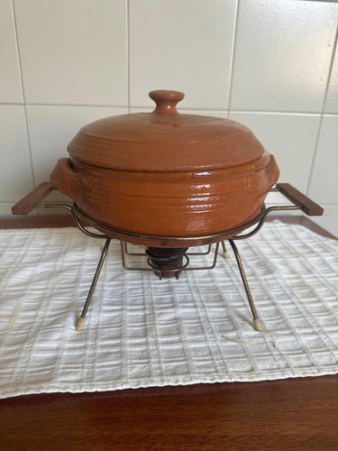 Set De Fondue En Barro Y Metal Mechero 2,5 Lts