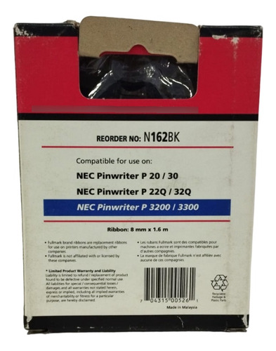 Cinta Fullmark N162bk Color Negro Para Nec P3200/3300