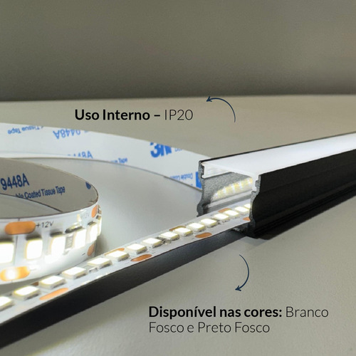 Kit 10 Metros Perfil Led Barra Sobrepor Slat Alumínio 5x2m 17x15mm Preto Cod: Alut252607-5 Alut By Avant