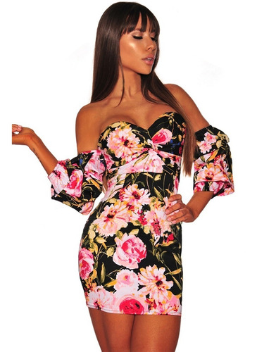 Vestido Sexy Strapless Negro Moderno Estampado Flores 220357 | Meses sin intereses Vestido Sexy Strapless Negro Moderno Estampado Flores 220357 | Meses sin intereses
