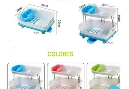Escurridor De Platos 2 Niveles Rosado Celeste Verde Plomo