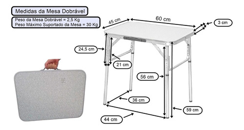 Imagem 3 de 5 de Mesa Dobravel Portatil Vira Maleta Camping Praia 60x45cm