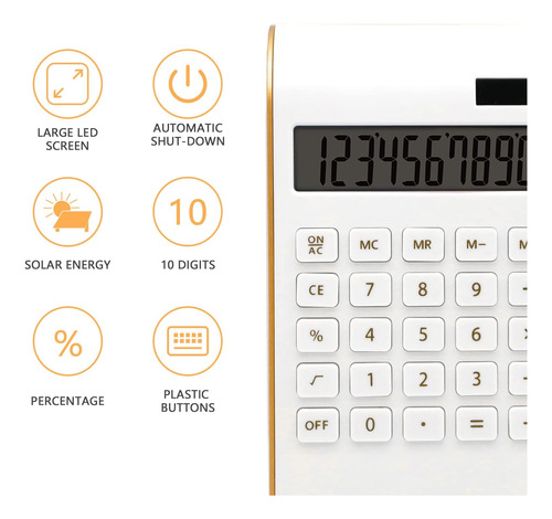 Calculadora Dorada, Batería Solar De 10 Dígitos Básica, Calc