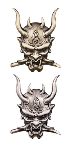 Pack-2 Fangs Samurai Metal Skull Etiqueta Engomada Del Coche