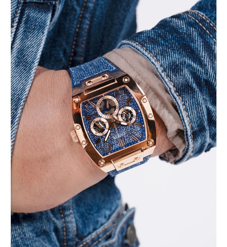 Reloj Phoenix Guess Caballero Azul Correa Azul Marino Bisel Azul Marino Fondo Oro Rosa