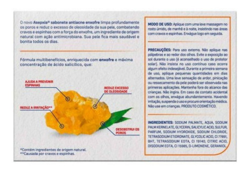 Sabonete Asepxia Enxofre Ação Anti Oleosidade - 80g 5 Unid