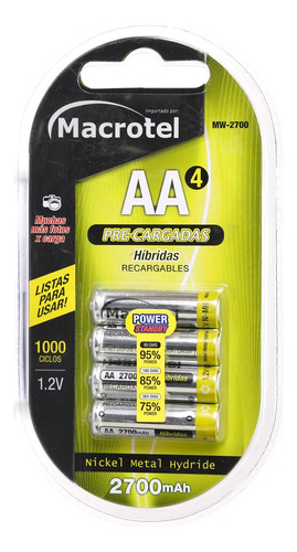 Pack 4 Pilas Aa Recargables Macrotel 2700mha