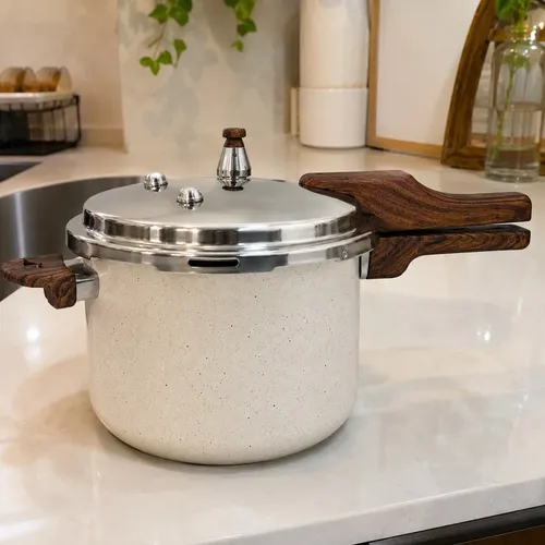 Panela De Pressão Indução Cerâmica Antiaderente  4,2l Vanilla Lecce | Bege Com Cabo Marrom