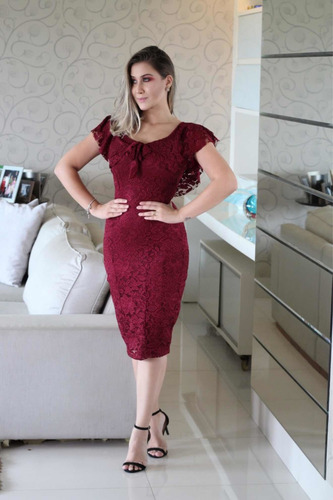 Imagem 3 de 5 de Vestido Tubinho Justo Renda Ombro A Ombro Ciganinha Babados
