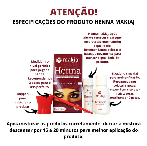 Henna P/ Sobrancelha Castanho Claro C/ Pá Medidora Makiaj