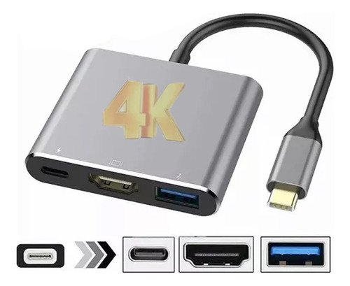 Adaptador Tipo C A Hdmi 4k Convertidor Hub Usb 3 En 1 3.0