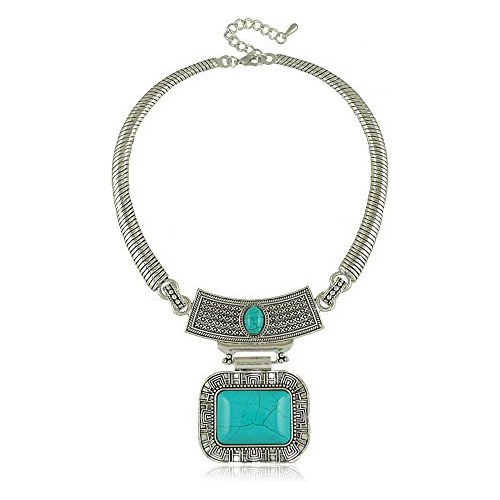 Collar - Chunky Statement Choker Necklace With Turquoise Ele