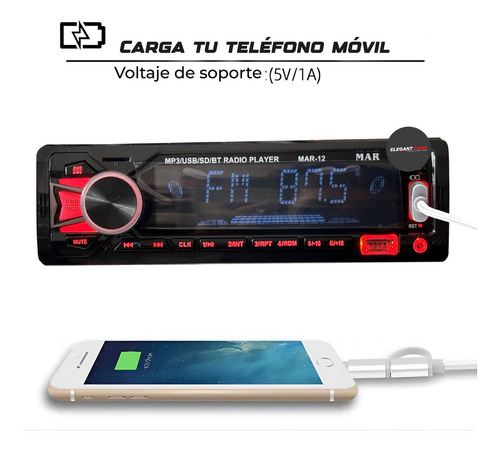 Autoradio 1din Universal Mar Mp3 Usb Bt