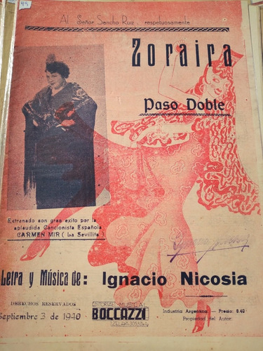 Partitura Paso Doble Zoraira Ignacio Nicosia