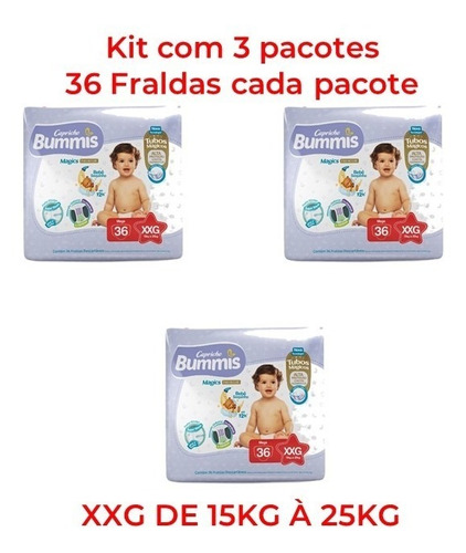 Kit 3 Pacote Fralda Bummiss Capricho Premium Xxg/36 Até 25kg