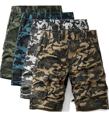 Bermudas Tipo Cargo De Verano Para Hombre De Algodón Militar