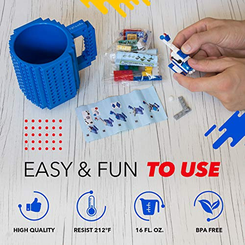 Taza Creativa Construye Ladrillo Bloques, Azul