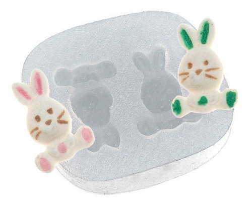 Molde De Silicone 286 - Dupla Mini Coelhos 2 + Ovo - Pascoa