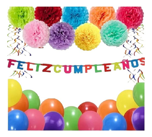 Kit Decoración Feliz Cumpleaños Neón Colores Glow