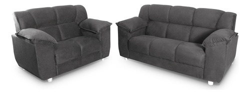 Juego De Living Sofa 2 Y 3 Cuerpos Tapizados En Tela Color Gris Diseño De La Tela Liso