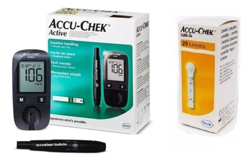 Glucómetro Accu-check Active + 25 Lancetas Softclonix.