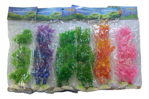 Pack X 6 Plantas Artificiales 30 Cm Adorno Acuario Pecera