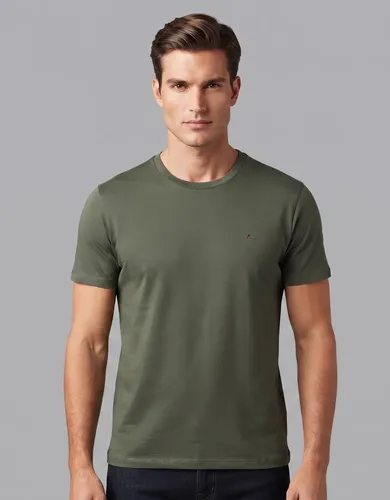 Camiseta Aramis Masculina Slim Verde-militar Algodao Lisa