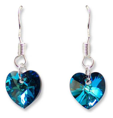 Aros Corazón Azul Cristal Austríaco Colgantes Plata Fina 925