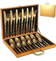 Comprar Juego De Cubiertos Dorados Acero Inoxidable 24 Pz.