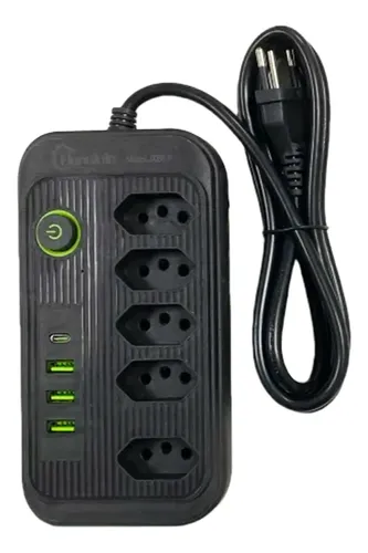 Extensão 5 Tomadas 3 USB 1 PD LED Bivolt Power 110V/220V