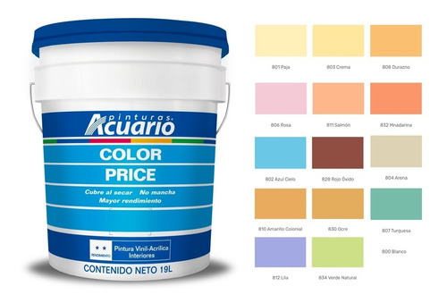 Cubeta De Pintura Vinilica Lavable Acuario Color Price 19lt