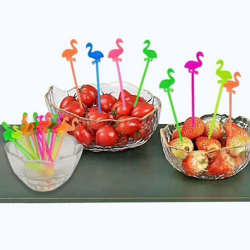 Palillos Para Coctel De Frutas Bebidas Fiesta 30pz Flamingos Rosa